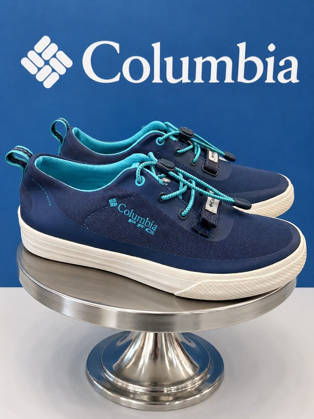 Columbia PFG Women’s Navy Aqua Toggle Lace Boat Shoes BL4666-492 US 8